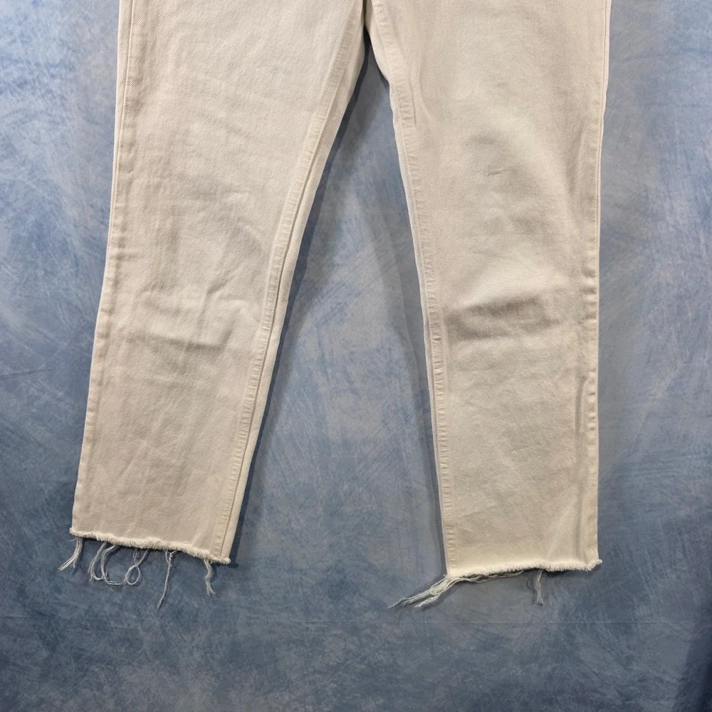Zara Womens High Waisted Straight Leg Raw Hem White Jeans Size 0‎ 24 x 27